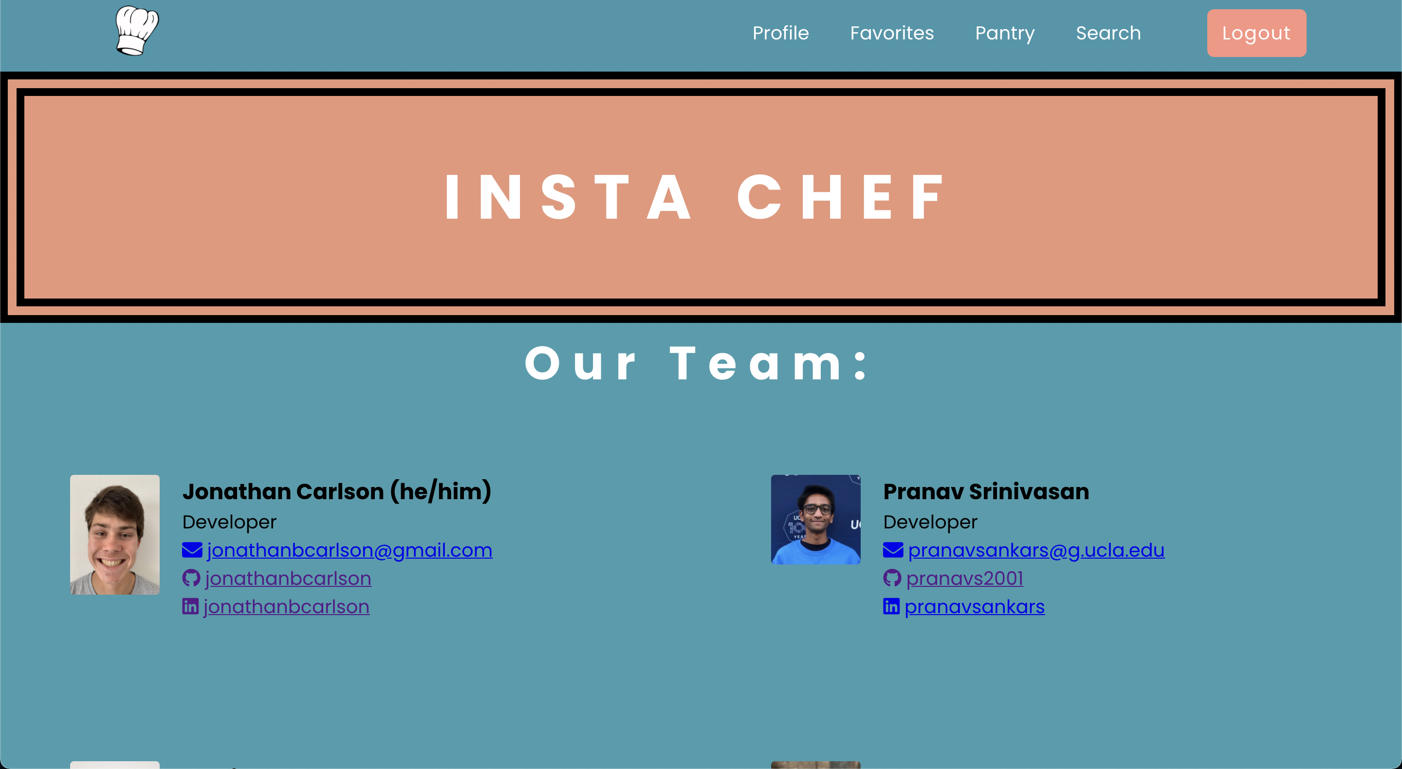 Screenshot of Homepage tab from Insta-Chef